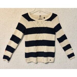 Fuga Women's‎ Sweater Size S Navy/Cream Cotton Blend Zipper Back